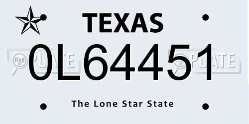 0L64451 Texas License Plate
