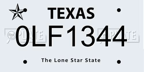 0LF1344 Texas License Plate
