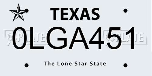 0LGA451 Texas License Plate