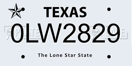 0LW2829 Texas License Plate