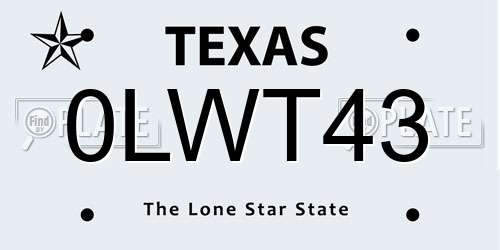 0LWT43 Texas License Plate