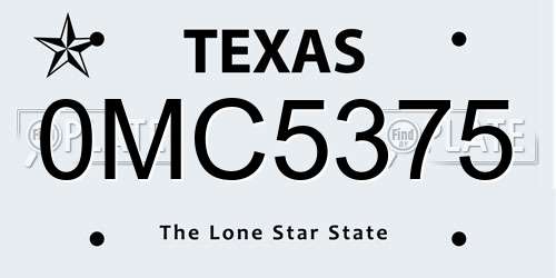 0MC5375 Texas License Plate