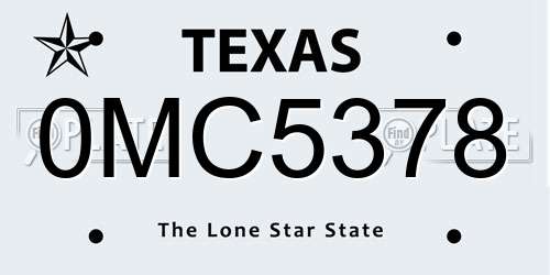 0MC5378 Texas License Plate