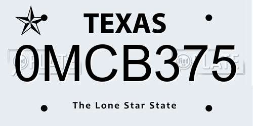 0MCB375 Texas License Plate