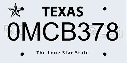0MCB378 Texas License Plate