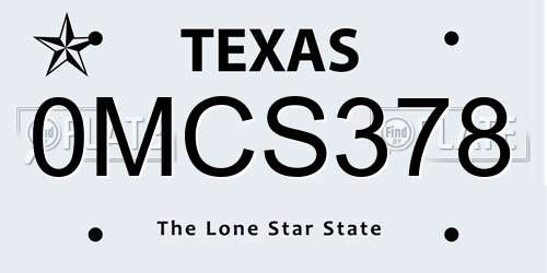 0MCS378 Texas License Plate