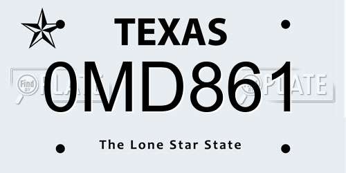 0MD861 Texas License Plate