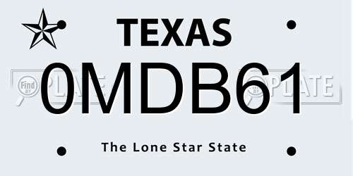0MDB61 Texas License Plate