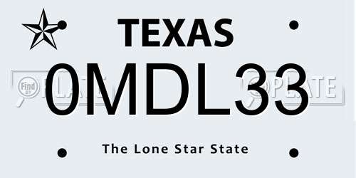 0MDL33 Texas License Plate