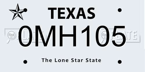 0MH105 Texas License Plate