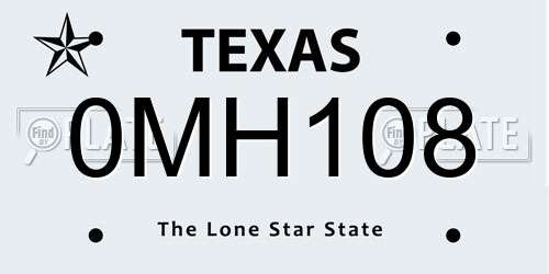 0MH108 Texas License Plate