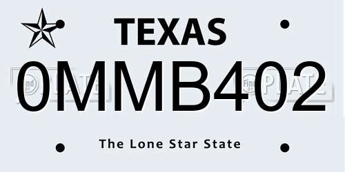 0MMB402 Texas License Plate