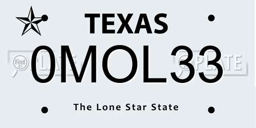 0MOL33 Texas License Plate