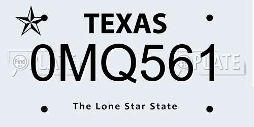 0MQ561 Texas License Plate