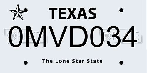 0MVD034 Texas License Plate