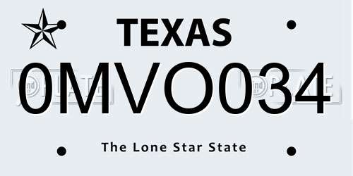 0MVO034 Texas License Plate