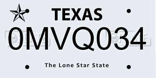 0MVQ034 Texas License Plate