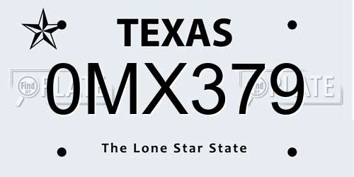 0MX379 Texas License Plate
