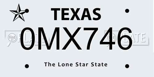 0MX746 Texas License Plate