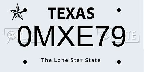 0MXE79 Texas License Plate