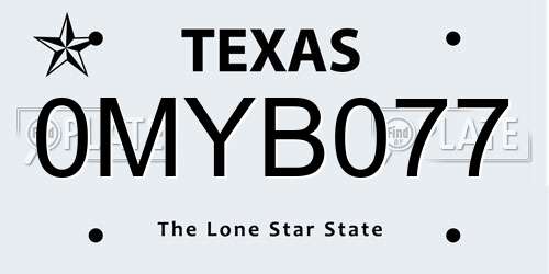 0MYB077 Texas License Plate