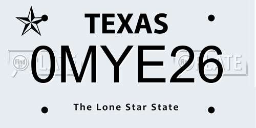 0MYE26 Texas License Plate