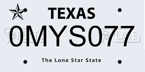 0MYS077 Texas License Plate