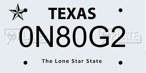 0N80G2 Texas License Plate