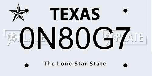 0N80G7 Texas License Plate