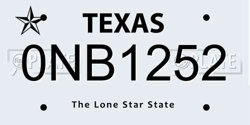 0NB1252 Texas License Plate