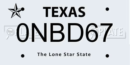 0NBD67 Texas License Plate