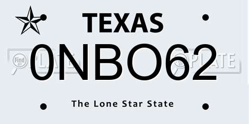 0NBO62 Texas License Plate