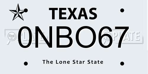 0NBO67 Texas License Plate