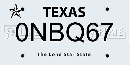 0NBQ67 Texas License Plate