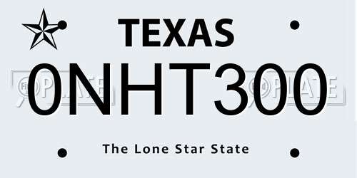 0NHT300 Texas License Plate
