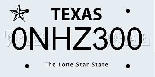 0NHZ300 Texas License Plate