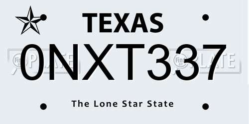 0NXT337 Texas License Plate