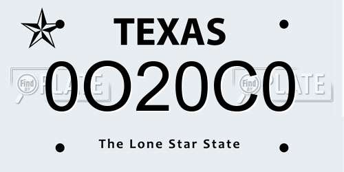 0O20C0 Texas License Plate