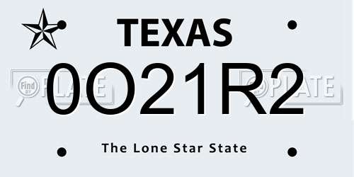 0O21R2 Texas License Plate