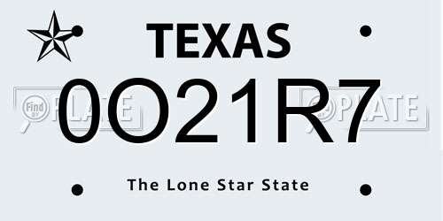 0O21R7 Texas License Plate