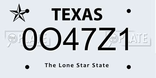 0O47Z1 Texas License Plate