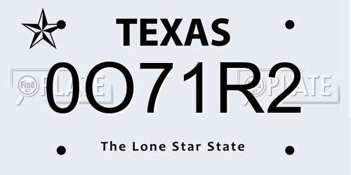 0O71R2 Texas License Plate