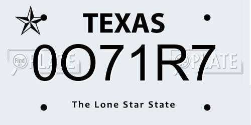 0O71R7 Texas License Plate