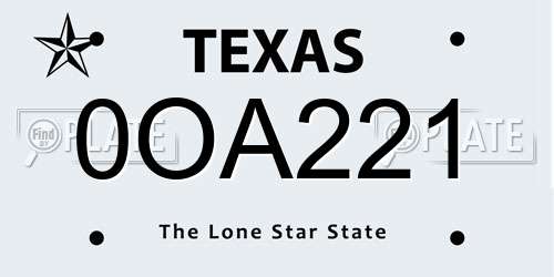 0OA221 Texas License Plate