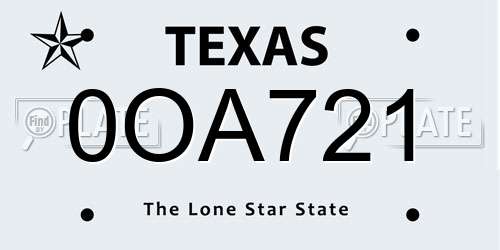 0OA721 Texas License Plate