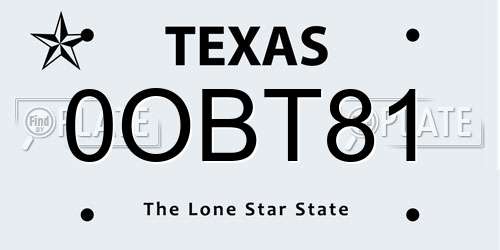 0OBT81 Texas License Plate