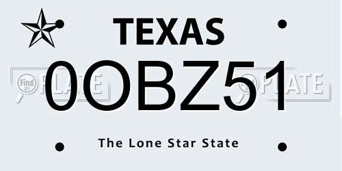 0OBZ51 Texas License Plate