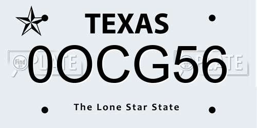 0OCG56 Texas License Plate