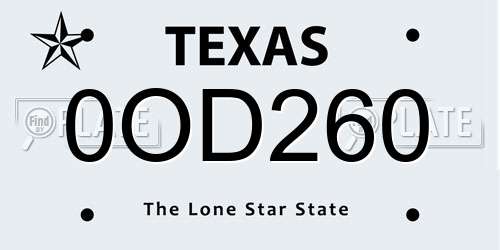 0OD260 Texas License Plate