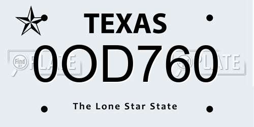 0OD760 Texas License Plate